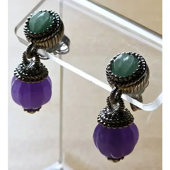 Judith Ripka Sterling Silver 925 Beaded Dangle Earrings Jade Purple Fine Jewelry
